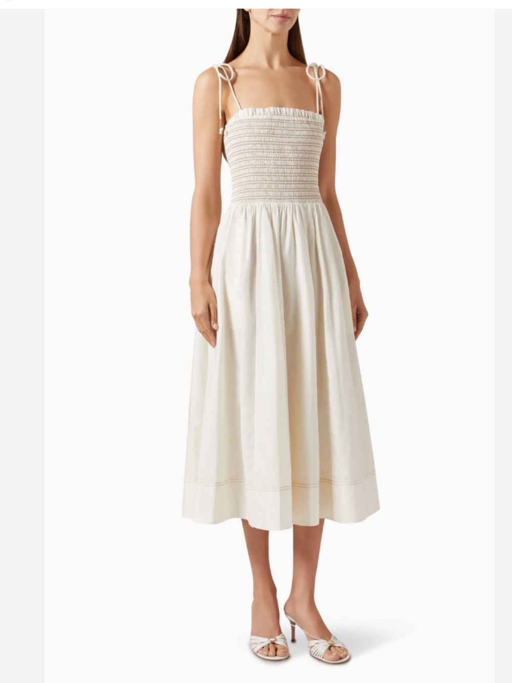 VERONICA BEARD Kaela Smocked Midi Dress in Cotton-poplin